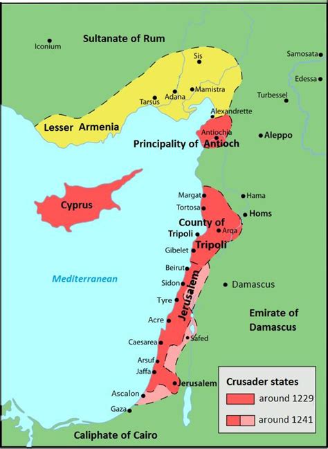 Map of the Crusades in the Holy Land