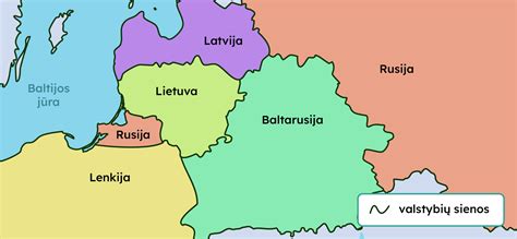 Žemėlapis su pažymėtomis Baltijos šalimis ir Lenkija