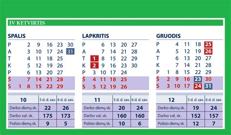 Kalendorius su pažymėtais darbo laikais
