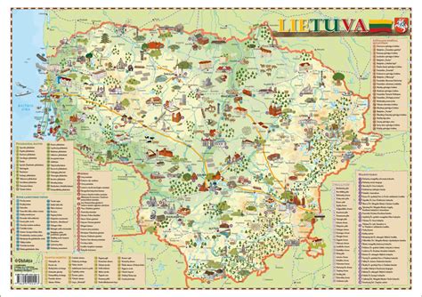 Lietuvos žemėlapis su svarbiausiomis vietomis vaikams