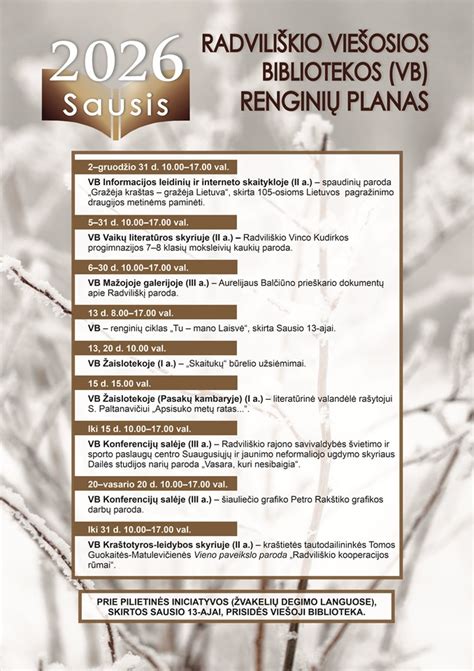 bibliotekos renginių kalendorius