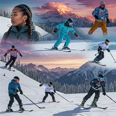 Vaizdingos žiemos sporto šakų iliustracijos