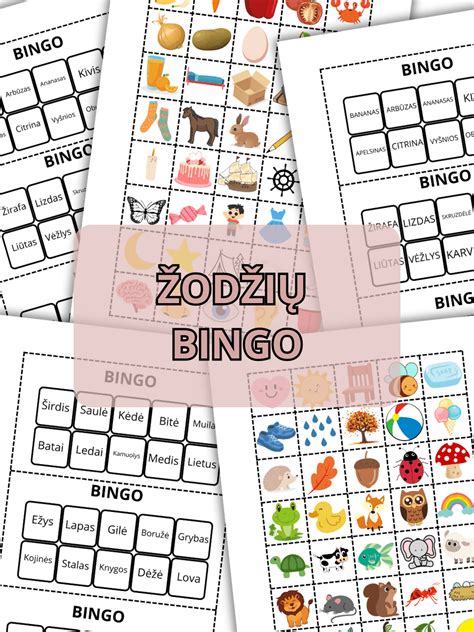 bingo kortelės su paveikslėliais