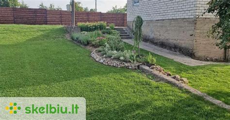 Gražiai sutvarkytas kiemas su mediniu nameliu