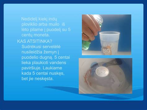 Eksperimentas su vandens pernešimu naudojant servetėles