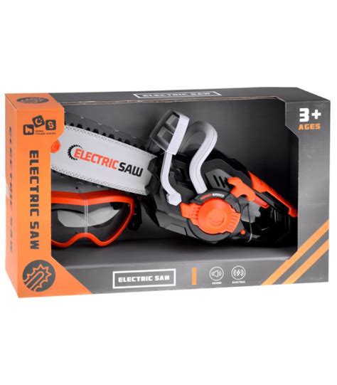 Vaikiškas grandininis pjūklas su garsais ir besisukančia grandine