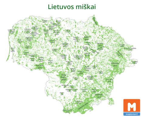 Lietuvos miškų žemėlapis su saugomomis teritorijomis