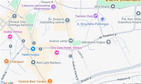 Žemėlapis su Vilniaus Aušros Vartų gatve