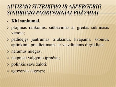 Schema, iliustruojanti skirtingus autizmo spektro sutrikimo požymius