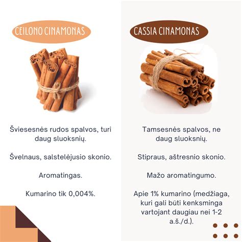 Schema, iliustruojanti skirtumus tarp Ceilono ir Kasijos cinamono