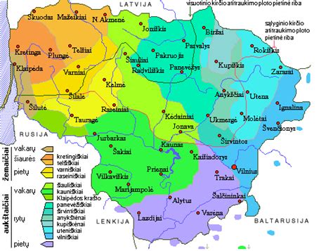 Žemėlapis su lietuvių tarmių regionais