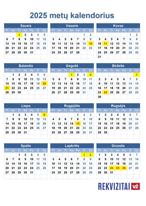 Kalendorius su pažymėtomis moksleivių atostogomis