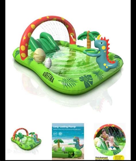 vaikiškas baseinas su dinozaurais ir čiuožykla