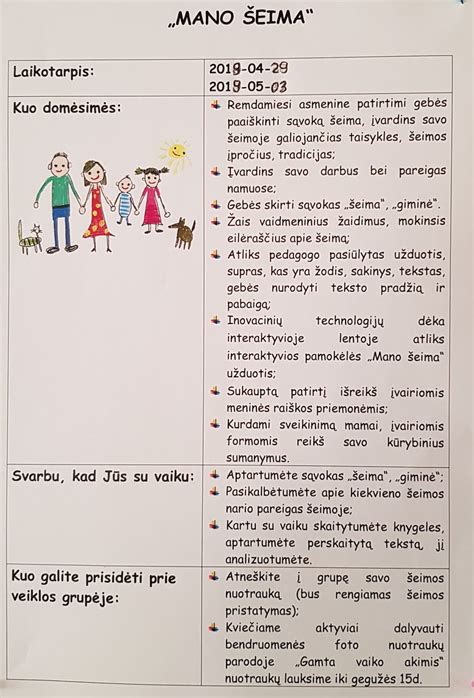 šeima planuoja savaitės užsiėmimus