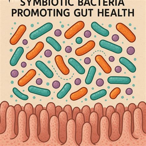Schema, iliustruojanti probiotikų ir prebiotikų sąveiką virškinimo sistemoje.