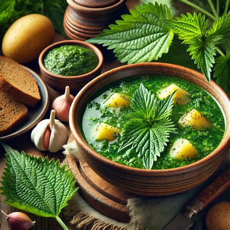 Dilgėlių sriubos ingredientai