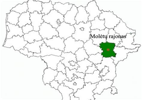 Molėtų rajono žemėlapis su centro lokacija
