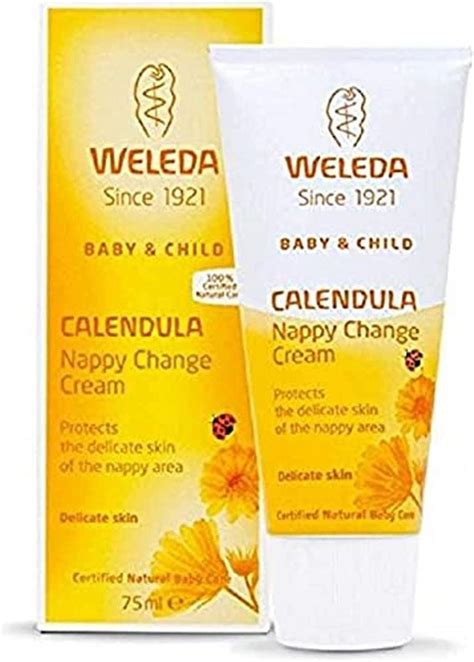Nuotrauka pakuotės Weleda Calendula Baby Cream su medetkų piešiniu
