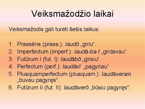 Schema, vaizduojanti veiksmažodžio laikus