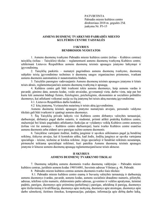Schema: Asmens duomenų tvarkymo principai
