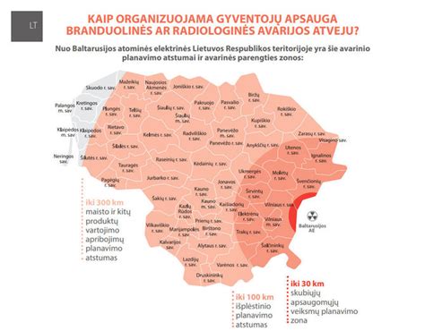 Žemėlapis, rodantis 100 km spindulį aplink Baltarusijos AE ir paveiktas savivaldybes.