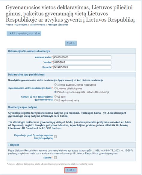 Gyvenamosios vietos deklaravimo proceso schema