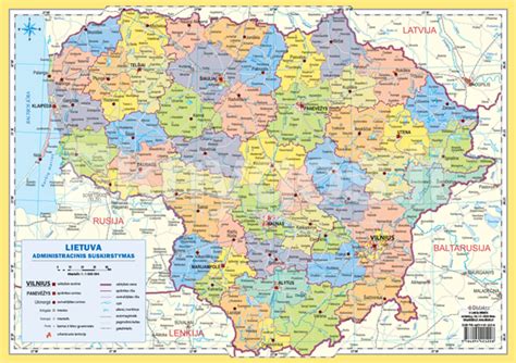 Lietuvos administracinis žemėlapis su regionų, atsakingų už vaiko teisių apsaugą, išskyrimu