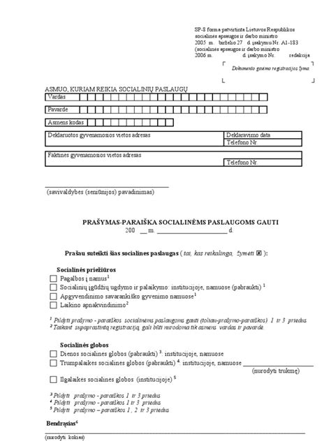 Dokumentų socialinėms paslaugoms gauti sąrašas