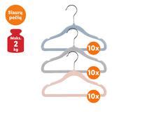 Įvairių tipų vaikiškos pakabos vaikų drabužių parduotuvėje