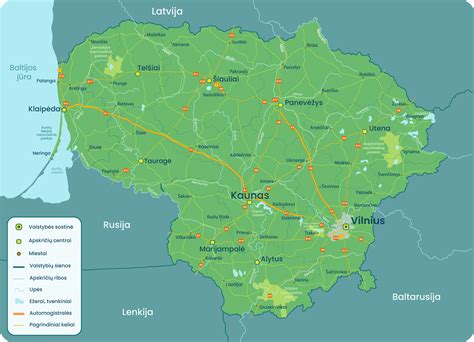 Žemėlapis su knygnešių maršrutais Lietuvoje