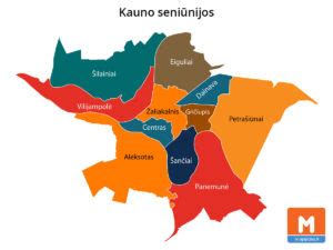 žemėlapis su Kauno miesto seniūnijų ribomis